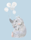 Watercolor Baby Rhinoceros Nursery Art Decor Set of 3 Unframed Prints in Blue Dream Big Little One, You Are So Loved