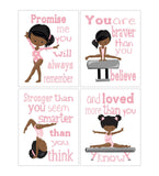 African American Gymnast Nursery Decor Set of 4 Unframed Prints Prints You Are Braver, Stronger, Smarter and Loved in Pink