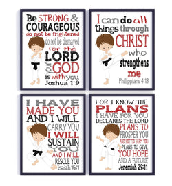 Karate Boys Christian Nursery Decor Set of 4 Unframed Prints with Bible Verses