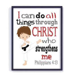 Karate Boy Christian Nursery Decor Unframed Print - I Can Do All Things Through Christ Who Strengthens Me - Philippians 4:13