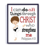 Karate Boy Christian Nursery Decor Unframed Print - I Can Do All Things Through Christ Who Strengthens Me - Philippians 4:13