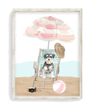 Miniature Schnauzer Puppy Dog at Beach Watercolor Dog Illustration Unframed Print, Nursery Decor, Kid's Bedroom, Laundry Room or Dog Lover