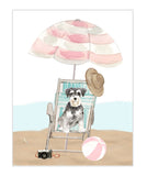 Miniature Schnauzer Puppy Dog at Beach Watercolor Dog Illustration Unframed Print, Nursery Decor, Kid's Bedroom, Laundry Room or Dog Lover