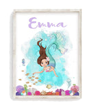 Personalized Name Watercolor Mermaid Under the Sea Nursery Unframed Print