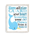 Narwahl Arctic Animals Christian Bible Verses Quotes Nursery Kids Room Unframed Print - Above All Else Guard Your Heart - Proverbs 4:23