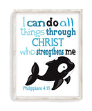 Orca Killer Whale Arctic Animals Christian Nursery Unframed Print - I Can Do All Things Through Christ Who Strengthens Me - Philippians 4:13