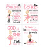 Ballerinas in Pink Christian Bible Verses Quotes Nursery Kids Little Girls Room Unframed Hanging Wall Art Set of 4 Prints