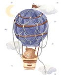 Bear in Hot Air Balloon Watercolor Nursery Decor Unframed Print