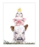 Peekaboo Farm Animal Stack Watercolor Rustic Nursery Decor Unframed Print, Cow, Pig, Bunny Rabbit and Chicken
