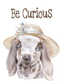 Goat with Hat Farm Animal Watercolor Rustic Nursery Decor Unframed Print, Be Curious