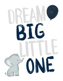 Watercolor Baby Elephant Nursery Art Decor Set of 3 Unframed Prints in Navy - Dream Big Little One, You Are So Loved
