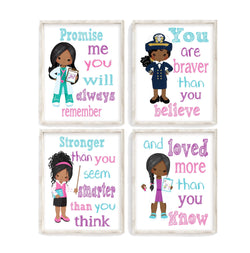 African American Girl Power Nursery Decor Set of 4 Prints Promise Me You Will Always Remember - Doctor, Officer, Teacher and Scientist
