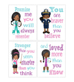 African American Girl Power Nursery Decor Set of 4 Prints Promise Me You Will Always Remember - Doctor, Officer, Teacher and Scientist