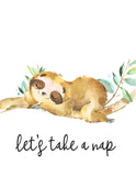 Let's Take a Nap Sloth Jungle Tropical Animal Nursery Decor Unframed Print