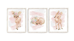 Watercolor Baby Deer in Blush Pink Nursery Art Decor Set of 3 Unframed Prints