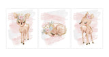 Watercolor Baby Deer in Blush Pink Nursery Art Decor Set of 3 Unframed Prints