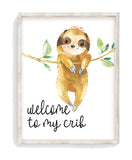 Welcome to my Crib Sloth Jungle Tropical Animal Nursery Decor Unframed Print