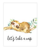 Let's Take a Nap Sloth Jungle Tropical Animal Nursery Decor Unframed Print