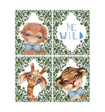 Watercolor Tropical Jungle Animal Nursery Decor Set of 4 Unframed Prints - Be Wild, Monkey, Giraffe and Tiger