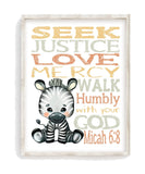 Zebra Safari Jungle Animal Christian Bible Verse Nursery Decor Unframed Print Seek Justice Love Mercy Walk Humbly With Your God Micah 6:8