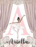 Customized Watercolor African American Ballerina Unframed Kids Ballet Print Personalized Ballerina Print Baby Name Letter Initial Monogram