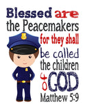 Police Real Life Superhero Christian Nursery Unframed Print - Blessed are the Peacemakers - Matthew 5:9