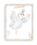 Watercolor Ballerina Swan White and Gold Ballet Nursery Little Girls Room Decor Unframed Print