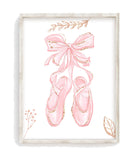 Watercolor Ballerina Pink and Gold Ballet Shoes Nursery Little Girls Room Decor Unframed Print
