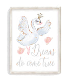 Watercolor Ballerina Swan White and Gold Ballet Nursery Little Girls Room Decor Unframed Print - Dreams Do Come True