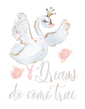 Watercolor Ballerina Swan White and Gold Ballet Nursery Little Girls Room Decor Unframed Print - Dreams Do Come True