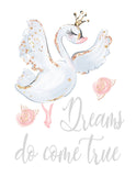 Watercolor Ballerina Swan Pink White and Gold Ballet Nursery Little Girls Room Decor Unframed Print - Dreams Do Come True