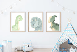 Watercolor Dinosaur Nursery Childrens Decor Set of 3 Unframed Dino Prints