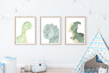 Watercolor Dinosaur Nursery Childrens Decor Set of 3 Unframed Dino Prints