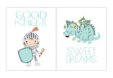 Good Knight Sweet Dreams Knight and Dragon Nursery or Little Boys Rooms Decor Set of 2 Unframed Prints