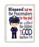 Police Real Life Superhero Christian Nursery Unframed Print - Blessed are the Peacemakers - Matthew 5:9
