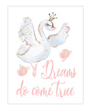Watercolor Ballerina Swan Pink and Gold Ballet Nursery Little Girls Room Decor Unframed Print - Dreams Do Come True