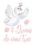 Watercolor Ballerina Swan Pink and Gold Ballet Nursery Little Girls Room Decor Unframed Print - Dreams Do Come True