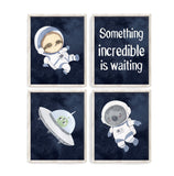 Something Incredible is Waiting Sloth Koala Bear and Alien Watercolor Astronaut Outer Space Nursery Decor Set of 4 Unframed Prints