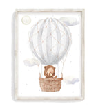 Watercolor Bear in Gray Hot Air Balloon Woodland Adventure Nursery Decor Unframed Print