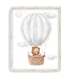 Watercolor Bear in Gray Hot Air Balloon Woodland Adventure Nursery Decor Unframed Print