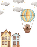 Bear in Hot Air Balloon Blue and Yellow Watercolor Nursery Decor Unframed Print