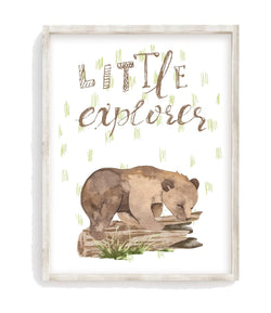 Little Explorer Watercolor Bear Woodland Animals Nursery Unframed Print Rustic Country Boho Baby Decor