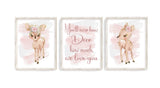 Watercolor Baby Deer in Blush Pink Nursery Decor Set of 3 Unframed Prints You'll Never Know Deer How Much We Love You