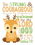 Deer Woodland Animal Christian Nursery Decor Unframed Print- Be Strong and Courageous Joshua 1:9