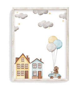 Bear Riding Toy Car Watercolor Nursery Decor Unframed Print