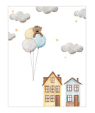 Bear Floating on Balloons Watercolor Nursery Decor Unframed Print