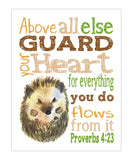 Hedgehog Woodland Animal Christian Nursery Decor Unframed Print Above all else Guard your Heart - Proverbs 4:23