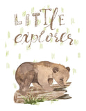 Little Explorer Watercolor Bear Woodland Animals Nursery Unframed Print Rustic Country Boho Baby Decor
