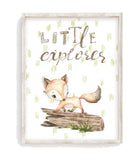 Little Explorer Watercolor Fox Woodland Animals Nursery Unframed Print Rustic Country Boho Baby Decor