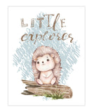 Little Explorer Watercolor Hedgehog Woodland Animals Nursery Unframed Print Rustic Country Boho Baby Decor